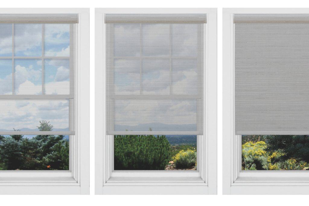 Showing roller blinds material comparison with varying fabric opacity