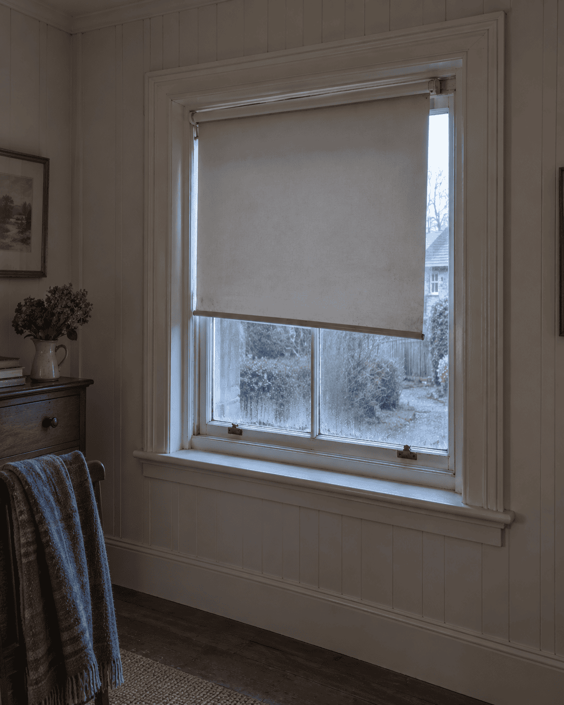 A badly fitted DIY roller blind, installed without professional advice on light, privacy or fit